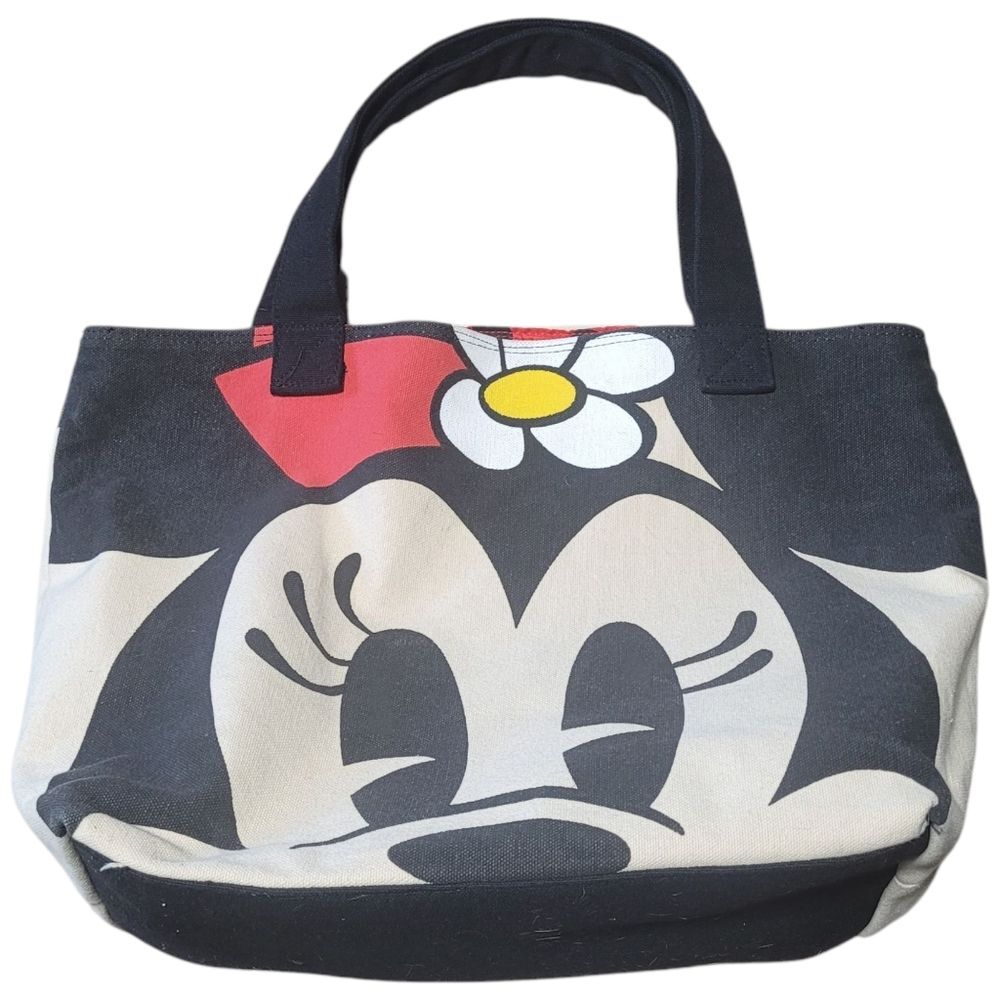 Disney Store Mickey & Minnie Big Face Double Sided Canvas Tote Bag Shoulder vaca - Picture 3 of 11